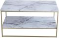 White Marble Texture Coffee Table with Gold Metal Legs, 2 Tier Living Room Table. 