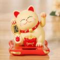 Chinese Lucky Cat Solar Powered Gold Waving Cat Hand Paw Up Wealth Prosperity Welcoming Good Luck Waving Cat Birthday Gift. 