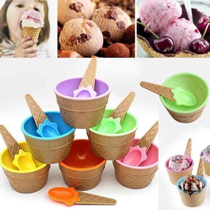 4 Pcs Kids Ice Cream Bowl Spoon Cup Children Plastic Bowl