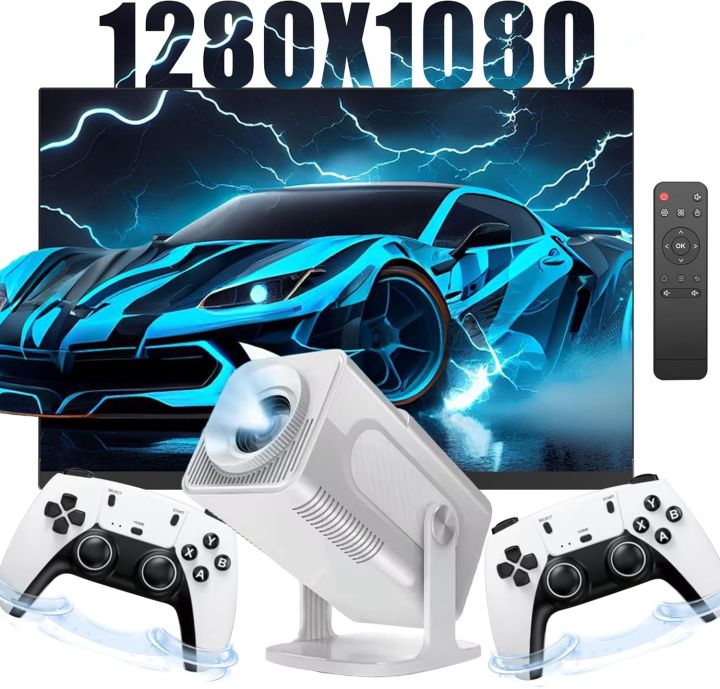 HCS350 Pro Projector and game,64G,Retro 4K Smart Game Projector 1280*1080P Built-in 30000 Games,Portable video game with 2 Wireless Controllers,5G WiFi Bluetooth,HDMI,Android 12,home theater,office