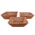 Plastic Woven Square Shape Basket Brown 3Pcs Set. 