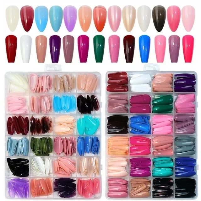 576 Pcs Box Colorful Artifical Nails Acrylic Full Cover Nail | Fake Nails | Fancy Artifical Nails | French nails | Nails For girls In Multicolours