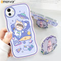 AMORVOR for Samsung A04 Back Cover (With Free Holder) Space Girl Soft Wavy Phone Case Camera Protection Transparent TPU Soft Cover. 