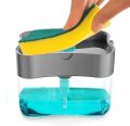 Dish Soap Dispenser for Kitchen Soap Pump Dispenser 2 in1 Sponge Holder, Instant Refill Durable Rustproof Counter Top Sink Dispenser, (Grey). 