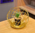 MULTIPURPOSE SPHERICAL GOLDEN METAL ROOM DECORATION ITEM WITH ARTIFICIAL FLOWER SUCCULENT PLANTER POT STAND. 