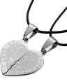 Silver Stainless Steel I Love You Broken Heart Necklace. 