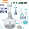 Openi - 2000ml Chopper - Powerful Manual Food Chopper - Hand held Mini Food Processor, Vegetables, Fruits, Onions Choppers, Dicers and Mincers - Pump Action With 4 blades. 