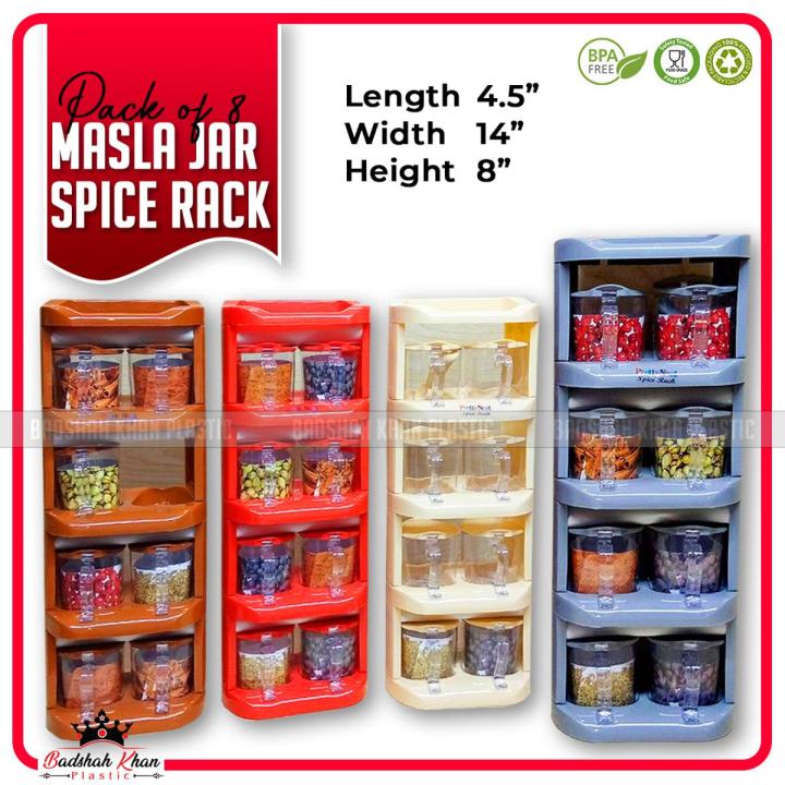 Pack Of 8 Masala Jar Masala Box Spice Rack box with Automatic Lid Cooking Masala