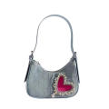 denim Shoulder bag Trendy blue Crescent moon bag Denim underarm bag for Evening events Night out Fashion shows Celebrities Fashion enthusiasts. 