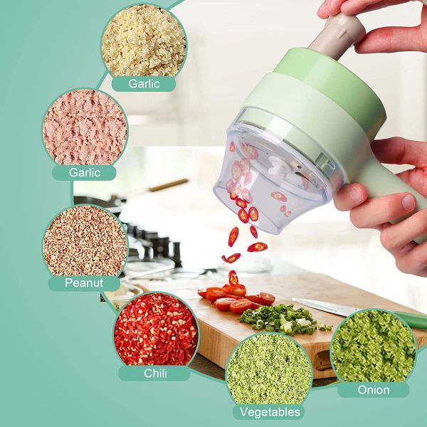 Vegetable Cutter, 4 in 1 Electric Chopper, Cooking Hammer, Food Processor, Garlic Press and Set Slicer, Vegetable Spiral Slicer Masher Machine, Kitchen Tool Multifunctional