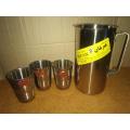 4 Pcs Drinkware Set 1.2 Liter Jug with 3 Glass Set Stainless Steel Rust Free. 