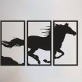 DWU 3 Panel Running Horse ,3D  Laser wooden  cutting design decoration  for living room,shop offices and for gifts  item. 