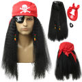 [ New ] Pirate Wig Men and Women Dress up Black Curly Hair coplay Caribbean Captain Jack Pirate Hat. 