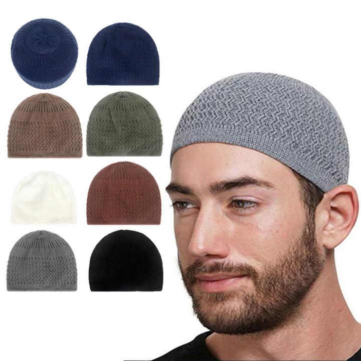 Casual Knitted Muslim Men Prayer Hats Winter Warm Beanies Cap Islamic Ramadan MJ