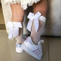 I LOVE DADDY&MUMMY-Big Bowknot Baby Socks Black White Mesh Breathable Girls Socks Toddler Summer Fishnet Knee Kids Socks. 