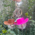 Charm Vintage Mirrored Western Disco Ball Cowboy Hat Bling Keychain. 