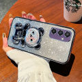 For Samsung Galaxy S24 / S24 Plus / S24 Ultra Back Cover with 3D Bear Hidden Stand Bracket Luxury 6D Gradient Shiny Plating Glitter Women Phone Case Clear Soft Silicone Protective Cases Pouch Girls. 