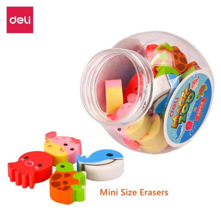 DELI Student Cute Eraser 1 Tube(20 Pcs) Kawaii Lovely Animal Set Stationery Color School Office Erase Supplies Kids Gift