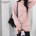 Ladies Turtleneck Sweater Mini Dress Long Sleeve Turtleneck Knit Dress Fall Winter Casual Loose Warm Sweater OversizedSweatshirt. 