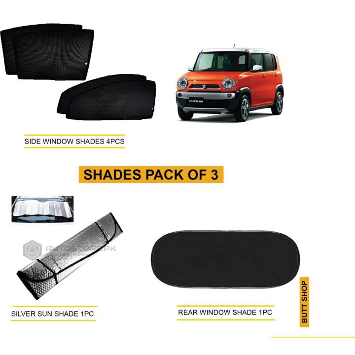 SUZUKI HUSTLER COMPLETE SHADES FOR CAR PACK OF 3 ,SIDES WINDOW SHADES 4PCS ,REAR WINDOW SHADE 1PC, WINDSCREEN SILVER SUN SHADE 1PC