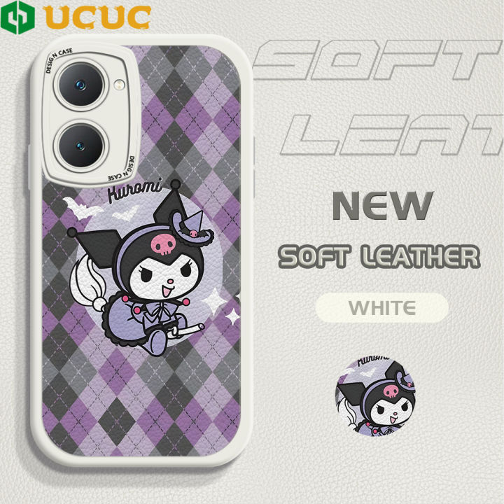 UCUC for Vivo Y03 Y18 Y18e Y28S 5G Back Cover Broom Kuromi Soft PU Leather Phone Cases