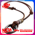Fashion Men Retro Faux Leather Cord Double Circle Ring Pendant Necklace Gift. 