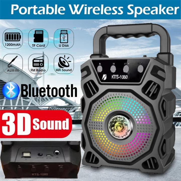 Original KTS 1080 Bluetooth Wireless Speaker / Support USB - SD Card - MIC / FM Radio / USB Charging / 4 inch Drive Size / Mini & Portable / Very Loud & Clear Sound System Loudspeaker / LED Disco Lighting / High Quality Stereo Bass Rechargeable Speakers