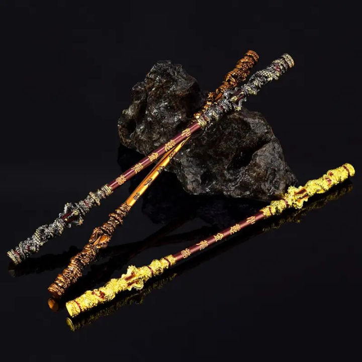 22cm Wukong Golden Cudgel Great Sages Equalling Heaven Ruyi Jingu Bang Carved Monkey King Bar Decoration Metal Golden Hoop Stick