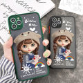 Jizetin for Vivo V21 / V21 5G Back Cover Lovely Girl with Bear Hat Matte Mobile Phone Cases Ultra Thin Full Lens Protection Phone Case. 