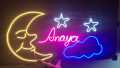 CUSTOMIZED MOON STAR Neon Sign LOGO with Name for Wall Available in Blue/ICE BLUE/Pink/Purple & Red Color with Thick Acrylic Support - Shockproof Neon Light for Room Decoration Wall Art/Decor with High Durable Packing. 