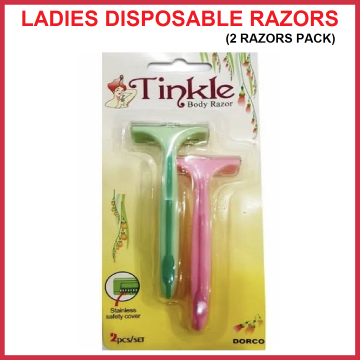 Tinkle (Body Razor) Ladies Women's Girls Shaver Trimmer Razor | (2 Pcs Pack)  Lady Razor - (2 Blades) Pink | Disposable Body Shaving Trimming | Hair Remover Tool | Ladies Razer | Shave Body Razor for Women Female | Makeup Tweezers | Health Beauty Hair
