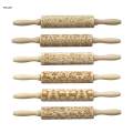 Christmas Rolling Pin Wooden Rolling Pin with Patterns Holiday Cookies Roller Embossing Rolling Pin. 