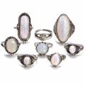 rings 8PC Boho Jewelry Silver Natural Gemstone Marquise Moonstone Personalized Ring. 