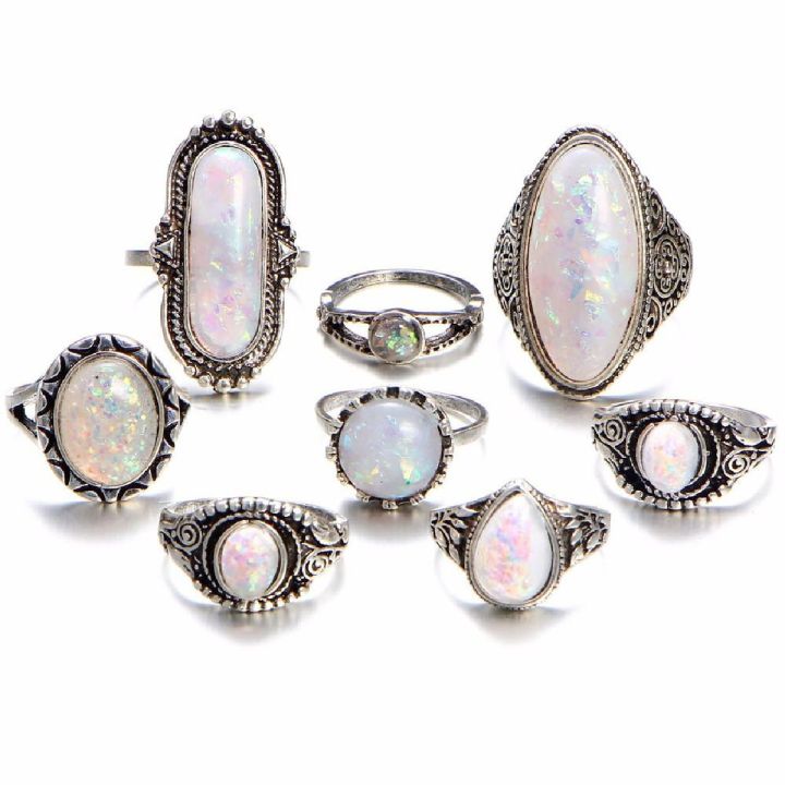 rings%208PC%20Boho%20Jewelry%20Silver%20Natural%20Gemstone%20Marquise%20Moonstone%20Personalized%20Ring%20-%20Image%203