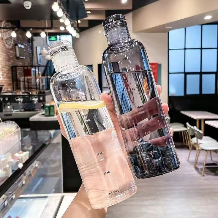 Azzin - 500ml Glass Water Bottle With Time Scale - Couple Glass Portable Bottle - Water Container Anti-drop - Outdoor Water Bottle