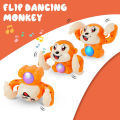 Electric Flipping Monkey Toy with Lights and Music Voice Control 360° Tumbling Monkey Cartoon Rolling Monkey Banana Toys for Boys Girls Kids - Musical Battery Operated. 