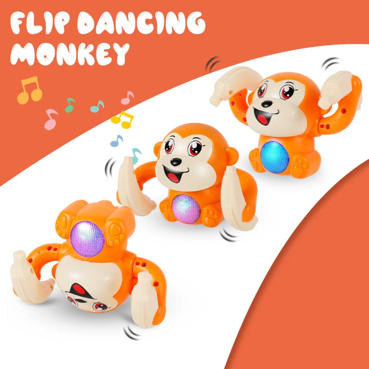 Electric Flipping Monkey Toy with Lights and Music Voice Control 360° Tumbling Monkey Cartoon Rolling Monkey Banana Toys for Boys Girls Kids - Musical Battery Operated