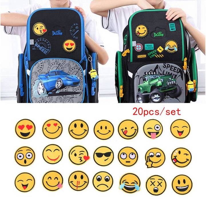 20PCS Jeans Stickers Craft DIY Mixed Emoji Patches Iron on Clothes Appliques Embroidery