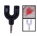 Microphone and Headphone Connector/Splitter/Divider – U shape 3.5mm 4 pin male Aux to mic and headset 3.5mm female Jack audio Splitter/Divider – Black. 