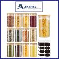 AKHPAL 12 PIECES Glass Food Storage Containers Set,  1400ML Spice Jar Set, kitchen Jars with Bamboo Airtight Lids and Labels, Clear Food Storage Containers for Pantry for Sugar, Salt.... 