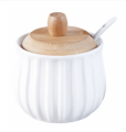 Marhaba Sugar Pot With Wooden Lid & Spoon - Ceramic - White. 