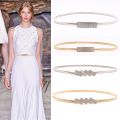 New Silver Gold Metal Belt Double Ring Imitate Rhinestone Lady Waist Belt Dress Suits Elastic Thin Slim Women Belts Waistband. 