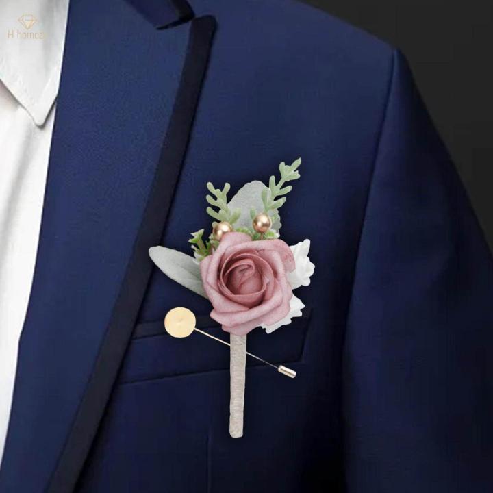 Wedding Men Boutonniere with Pin Accessories Corsage for Best Man Anniversary Marriage Prom