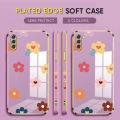 (Free Lanyard) Luxury 6D Plating Case for Samsung A11 Phone Cases Color Cartoon Flowers Side Print Soft Silicone Square Back Cover. 