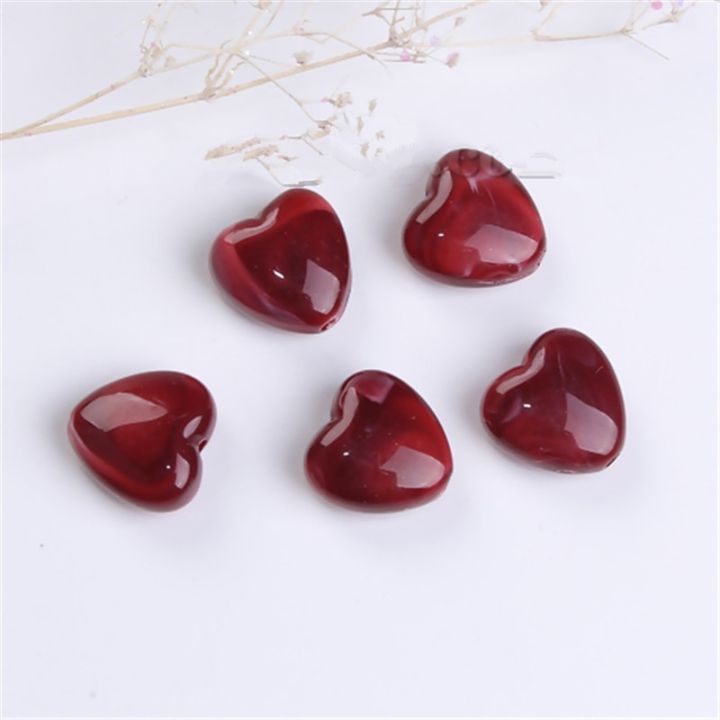 Doreen Box 10 PCs Red Heart Acrylic Beads Marble Effect for DIY Jewelry Making Beads Findings 14x14mm, Hole: Approx 2.2mm,