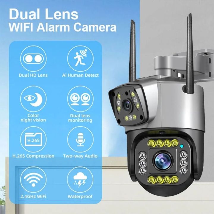 4MP PTZ WIFI OUTDOOR DURAL LENS 2MP+2MP 4MP IN TOTAL DURAL IR LED COLORVU NIGHT VISION APP V380 PRO