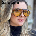 New Luxury Brand Punk Sunglasses For Women Vintage Thick Sun Glasses Men Retro Round Black Yellow Gradient Eyewear Female Shade. 