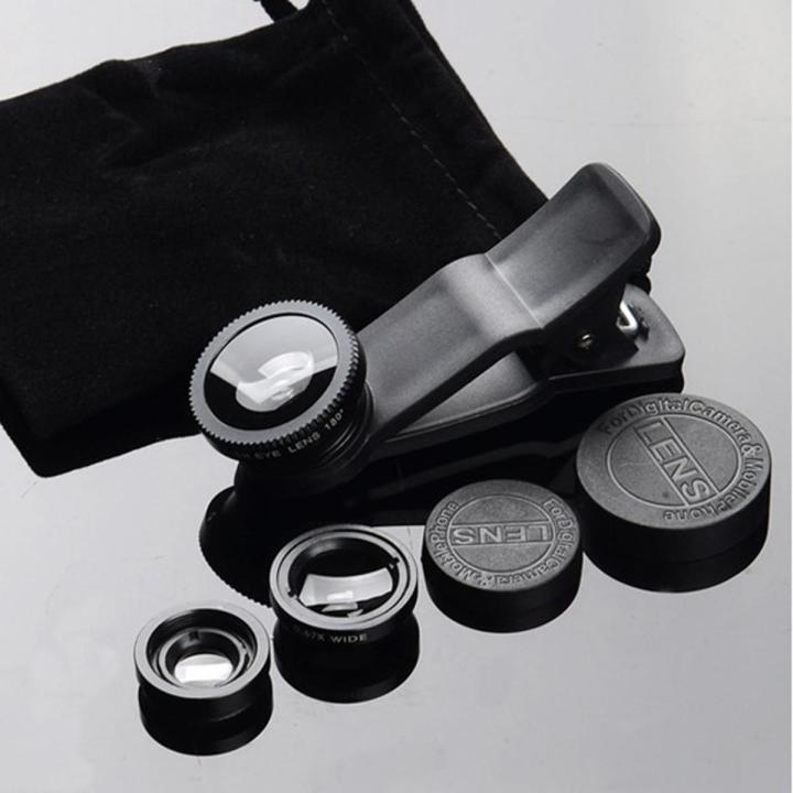 360 Degree Rotate Shark Tail Shape Clip Wide Angle Macro Fisheye Lens 3 in 1 Cell Phone Camera Lens Kit for Mobile Phones iphone-SHYJT001