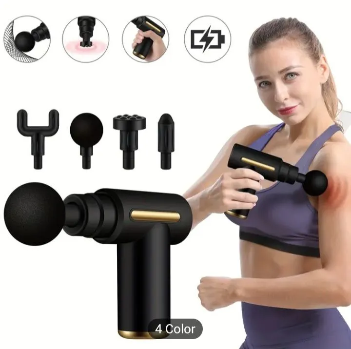 Deep Tissue Massager Gun Facial Muscle Fitness Chargeable–Leg & Full Body Relaxation Machine for Unisex, Imported Powerful Massage Gun, USB Cable Rechargeable Vibrator Massage Machine, Pain Relief & Improved Circulation–6 Speed Levels with 4 Massage Heads