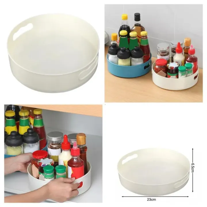 Rotating Storage Organizer Tray with Handles for Kitchen Cabinets ...